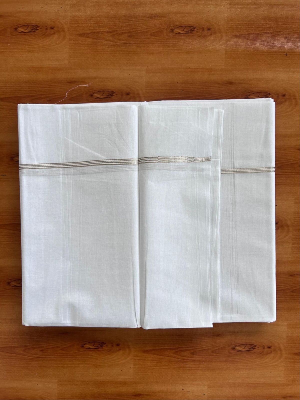 Pure white Double Mundu/Dhoti - 20% Discount! KaithariKada 100% Cotton - 100X80 - 0.5 cm Silver Kasav Kara 3.90 mtr (8.5 muzham) - 12 KK5518 VAS