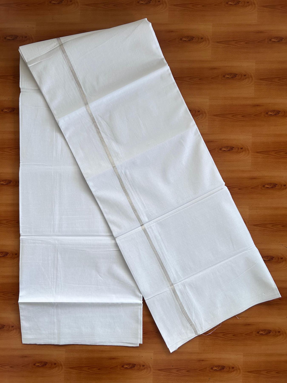 Pure white Double Mundu/Dhoti - 20% Discount! KaithariKada 100% Cotton - 100X80 - 0.5 cm Silver Kasav Kara 3.90 mtr (8.5 muzham) - 12 KK5518 VAS