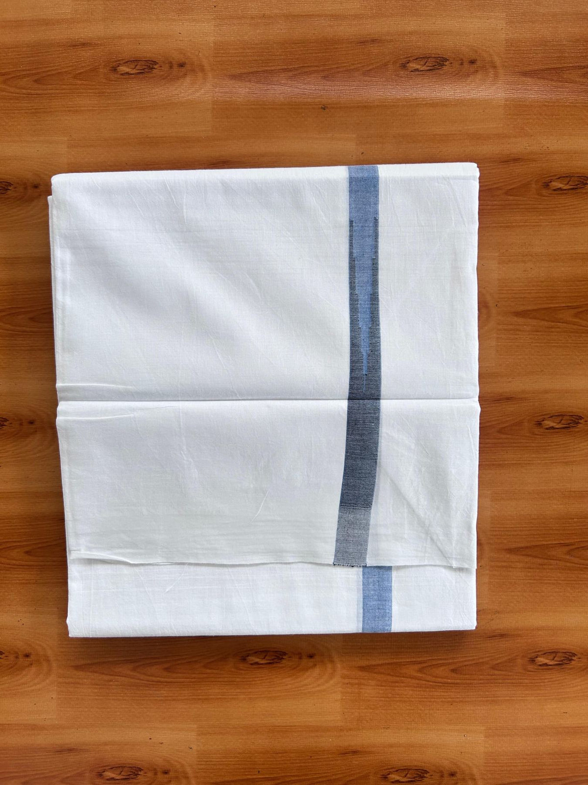 Double Pure White Mundu/Dhoti - 20% Discount !! KaithariKada Balaramapuram 100% Cotton - 100x80 - 0.75 inch Blue & Black Chutty Kara 3.90 mtr (8 muzham) - 16 KK5518 VAS