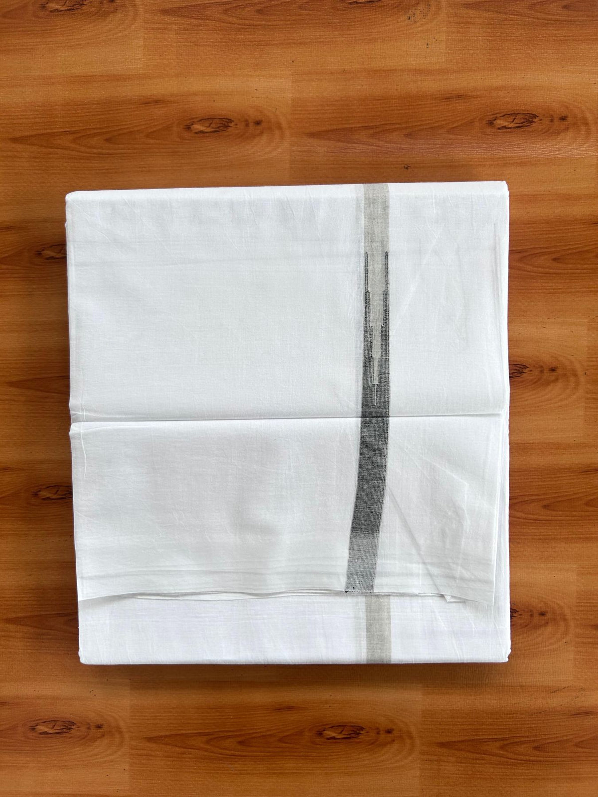 Double Pure White Mundu/Dhoti - 20% Discount !! KaithariKada Balaramapuram 100% Cotton - 100x80 - 0.75 inch Grey & Black Chutty Kara 3.90 mtr (8 muzham) - 14 KK5518 VAS