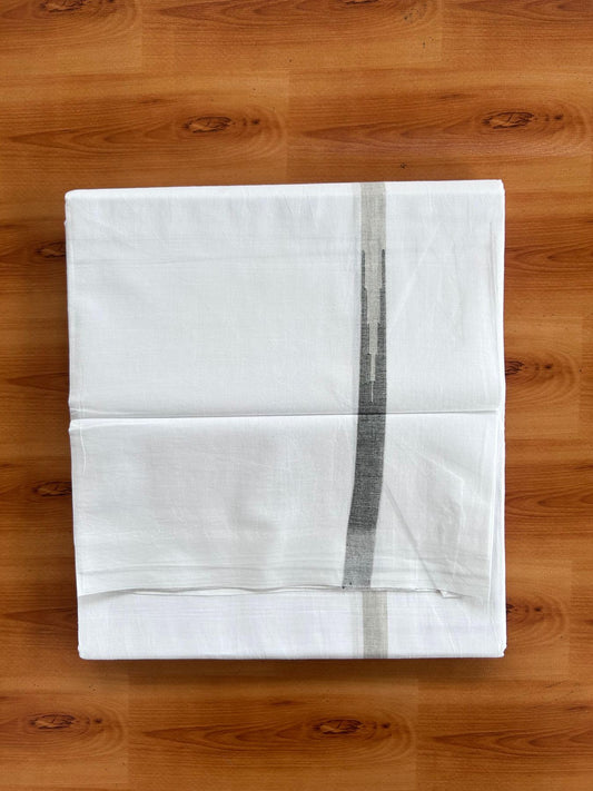 Double Pure White Mundu/Dhoti - 20% Discount !! KaithariKada Balaramapuram 100% Cotton - 100x80 - 0.75 inch Grey & Black Chutty Kara 3.90 mtr (8 muzham) - 14 KK5518 VAS