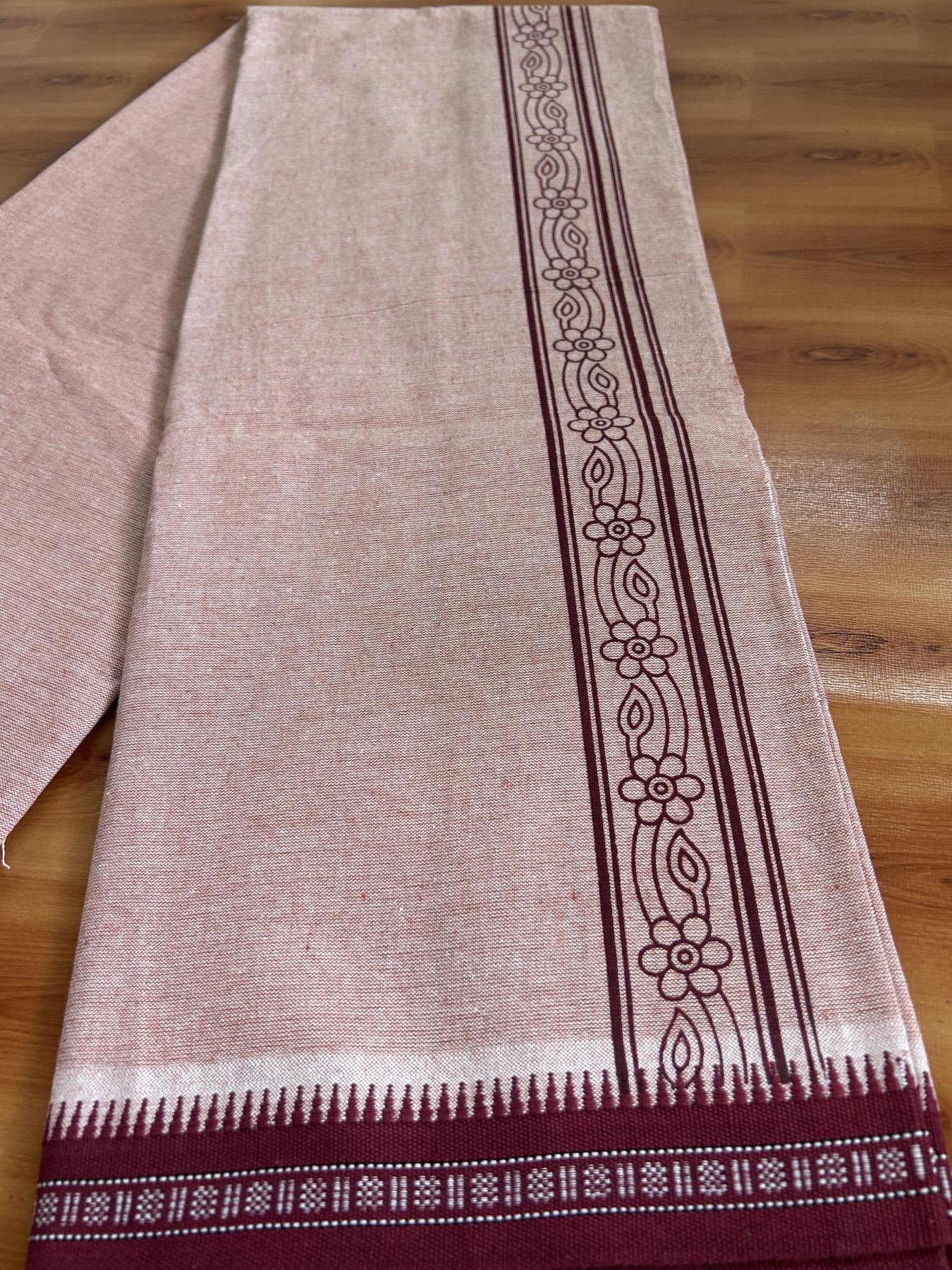 Kaitharikada - Single Kaily / Lungi -Mixed Cotton - 40s twisted - 2 inch Maroon Design Printed Kuppadam Kara With Peach Colour Body (2 meter / 4 muzham) -3 KK8056 AST