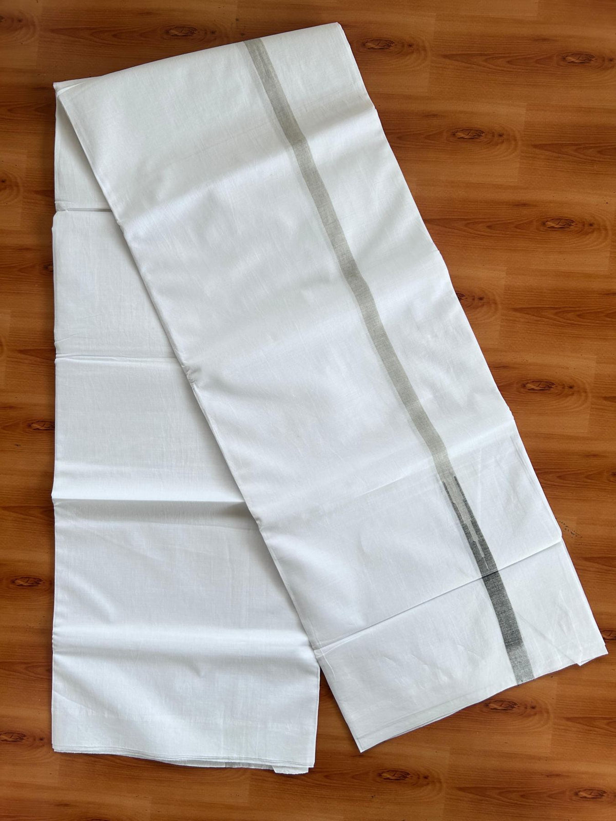Double Pure White Mundu/Dhoti - 20% Discount !! KaithariKada Balaramapuram 100% Cotton - 100x80 - 0.75 inch Grey & Black Chutty Kara 3.90 mtr (8 muzham) - 14 KK5518 VAS