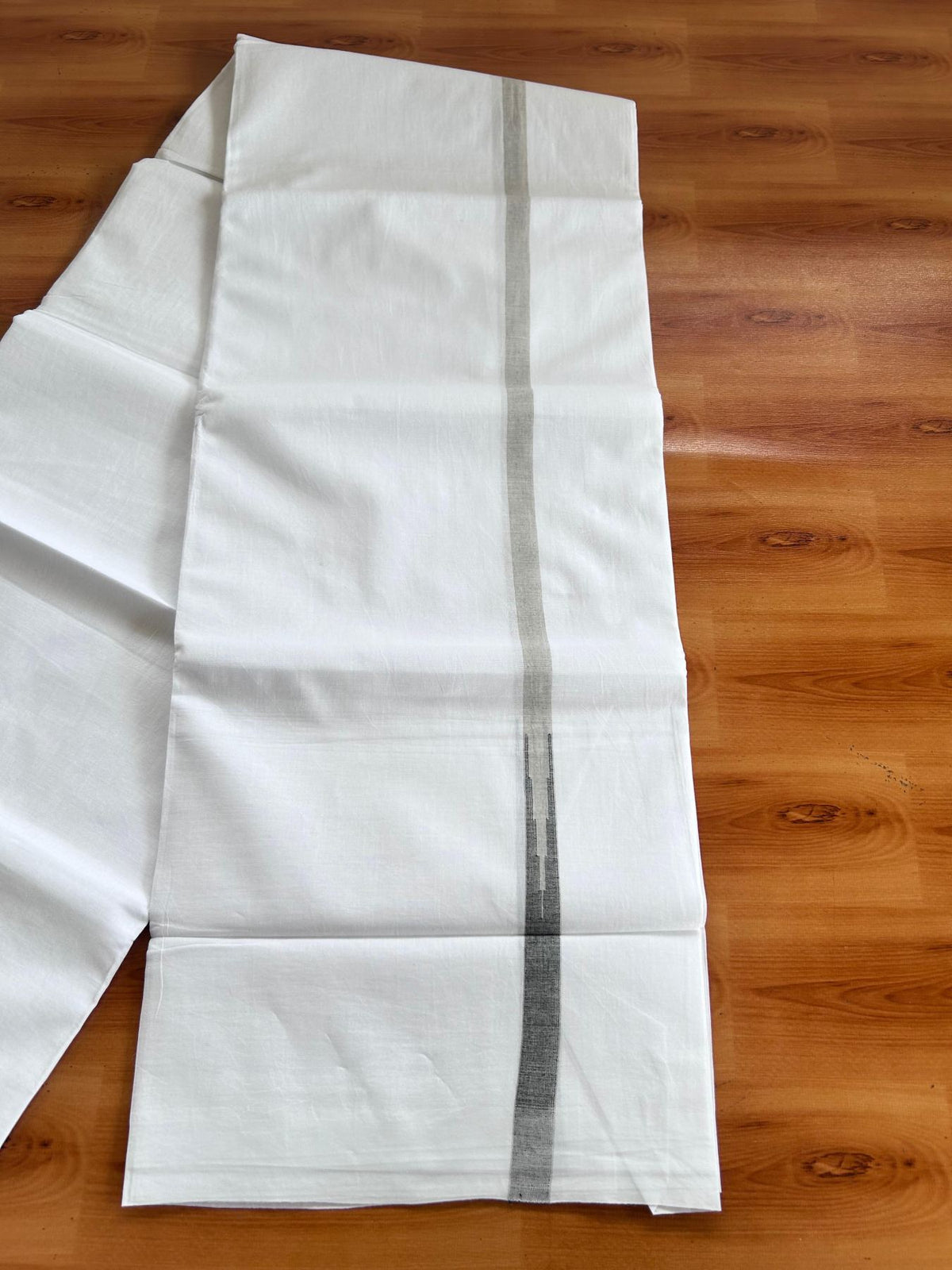 Double Pure White Mundu/Dhoti - 20% Discount !! KaithariKada Balaramapuram 100% Cotton - 100x80 - 0.75 inch Grey & Black Chutty Kara 3.90 mtr (8 muzham) - 14 KK5518 VAS