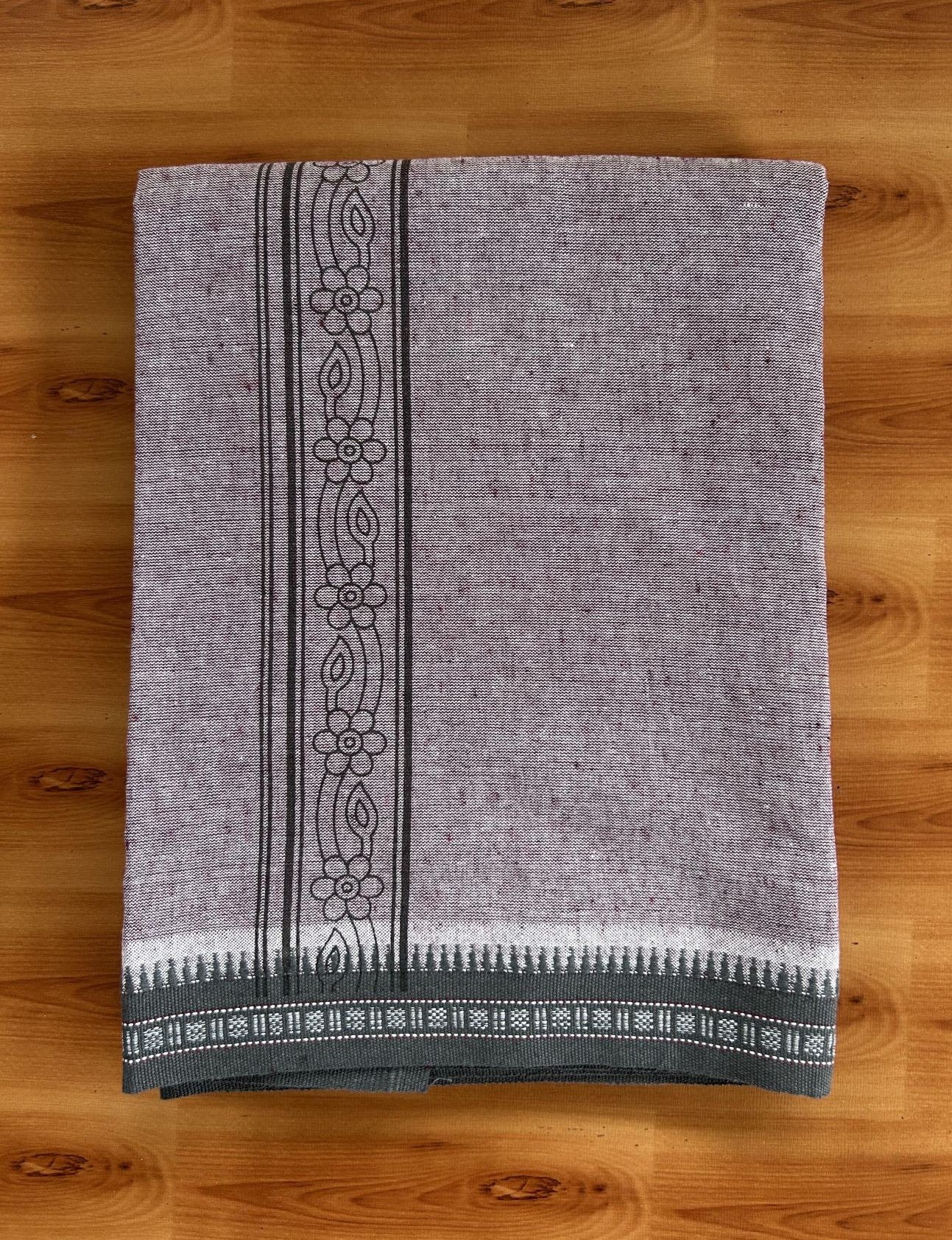 Kaitharikada - Single Kaily / Lungi -Mixed Cotton - 40s twisted - 2 inch Ash Black Design Printed Kuppadam Kara With Greyish Purple Colour Body (2 meter / 4 muzham) - 4 KK8056 AST