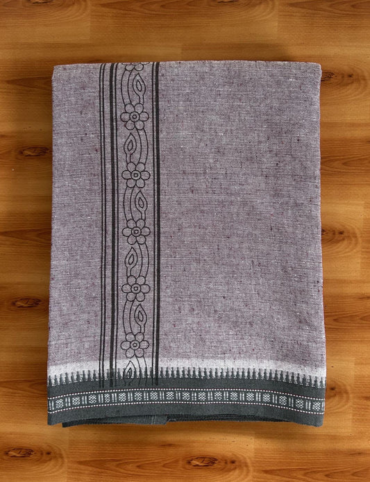 Kaitharikada - Single Kaily / Lungi -Mixed Cotton - 40s twisted - 2 inch Ash Black Design Printed Kuppadam Kara With Greyish Purple Colour Body (2 meter / 4 muzham) - 4 KK8056 AST