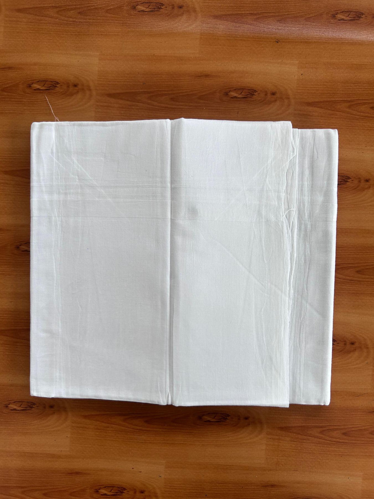 Pure white Double Mundu/Dhoti - 20% Discount! KaithariKada 100% Cotton - 100X80 - 0.5 inch White Kara 3.90 mtr (8.5 muzham) - 13 KK5518 VAS