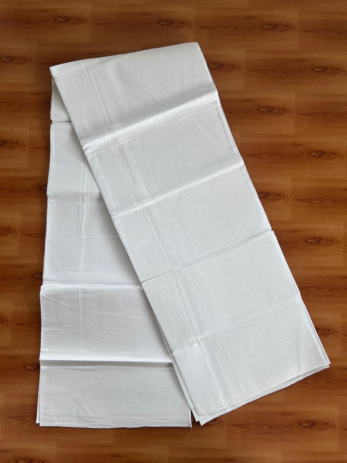 Pure white Double Mundu/Dhoti - 20% Discount! KaithariKada 100% Cotton - 100X80 - 0.5 inch White Kara 3.90 mtr (8.5 muzham) - 13 KK5518 VAS