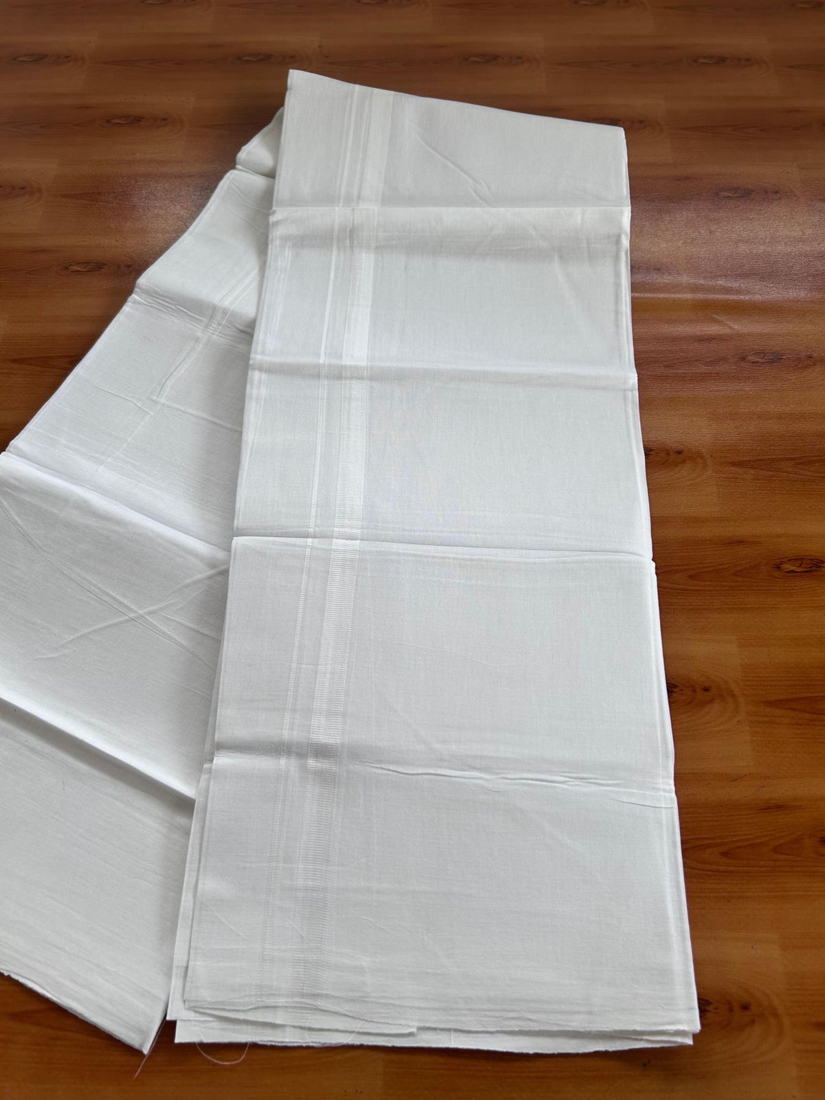 Pure white Double Mundu/Dhoti - 20% Discount! KaithariKada 100% Cotton - 100X80 - 0.5 inch White Kara 3.90 mtr (8.5 muzham) - 13 KK5518 VAS