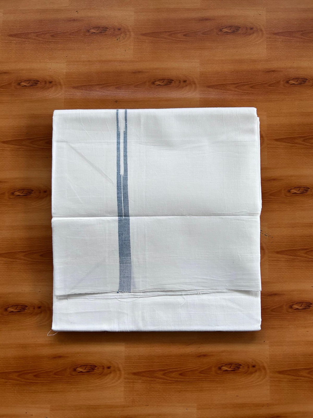 Double Pure White Mundu/Dhoti - 20% Discount !! KaithariKada Balaramapuram 100% Cotton - 100x80 - 0.5 inch Blue Striped Chutty Kara 3.75 mtr (8 muzham) - 11 KK5515 CKS