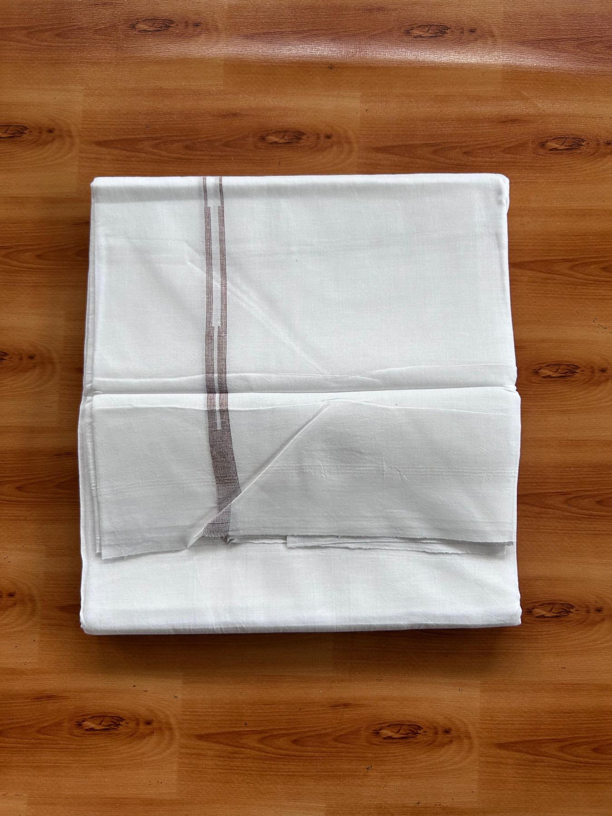 Double Pure White Mundu/Dhoti - 20% Discount !! KaithariKada Balaramapuram 100% Cotton - 100x80 - 0.5 inch Brown Striped Chutty Kara 3.75 mtr (8 muzham) - 12 KK5515 CKS
