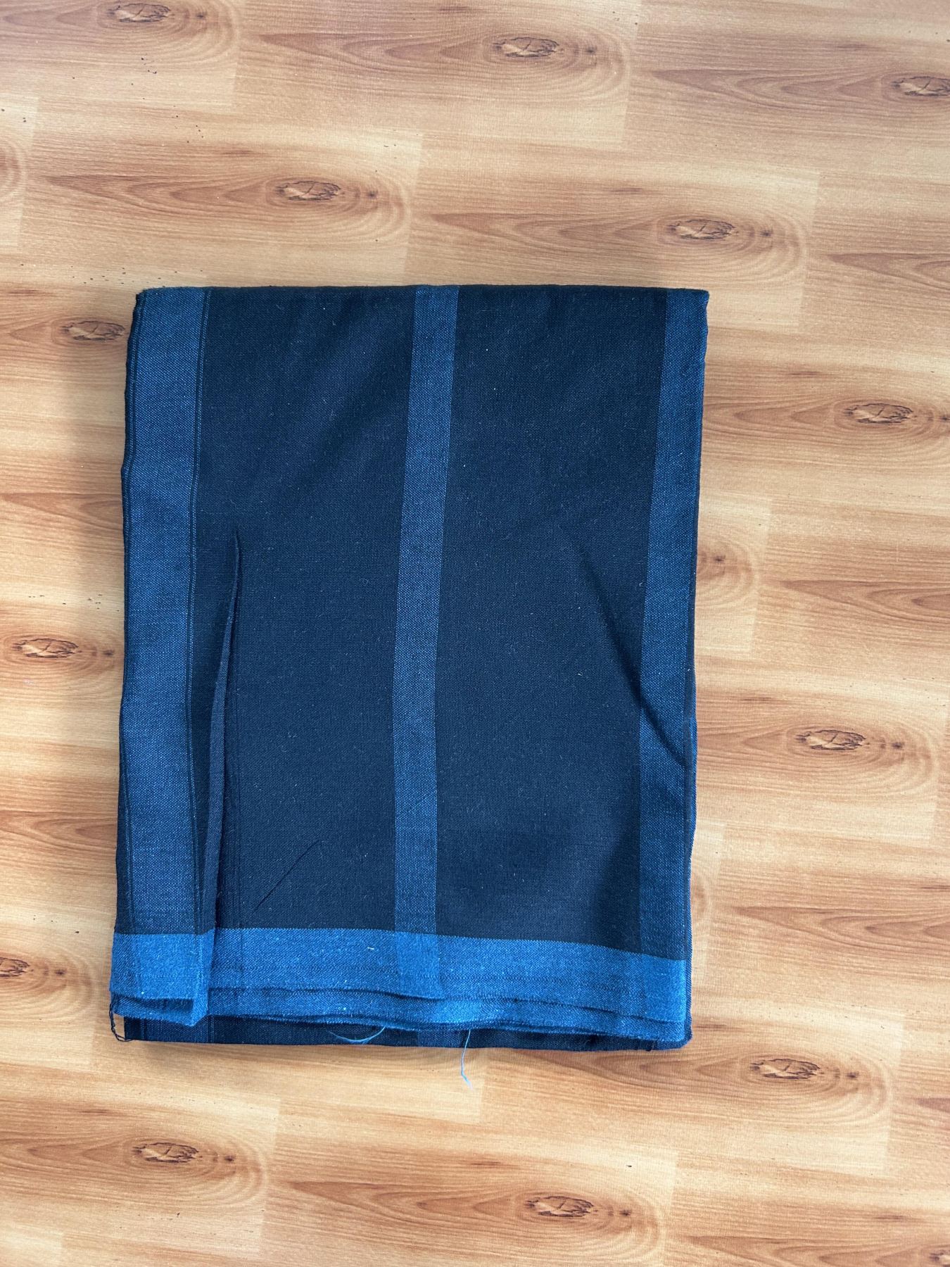 Kaitharikada - Single Kaily / Lungi - Mixed Cotton - 40s twisted - 1 inch  Peacock Blue kara with Black & Peacock Blue Striped colour body (2 meter / 4 muzham) - 9 KK8055 SAT