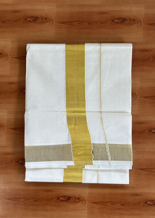 Neriyath Off White  (Unbleached) - 20% Discount!! KaithariKada Balaramapuram - 100% Pure Cotton - 70s - 1.5 Inch Gold Kasavu Kara - 3 KK5399 VIN