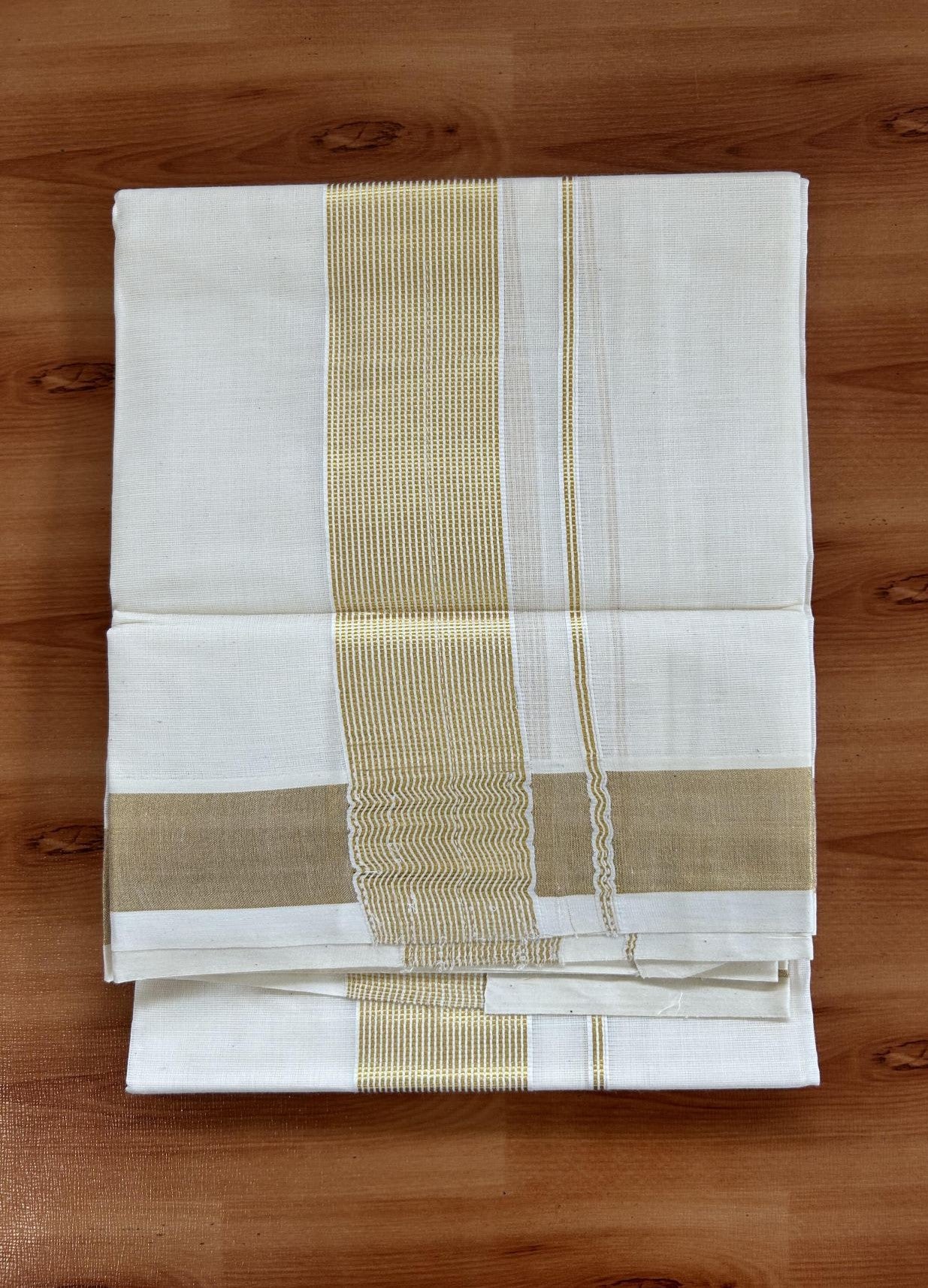 Neriyath Off White  (Unbleached) - 20% Discount!! KaithariKada Balaramapuram - 100% Pure Cotton - 70s - 1.75 Inch Gold Kasav Stripes Kara - 8 KK5399 VIN