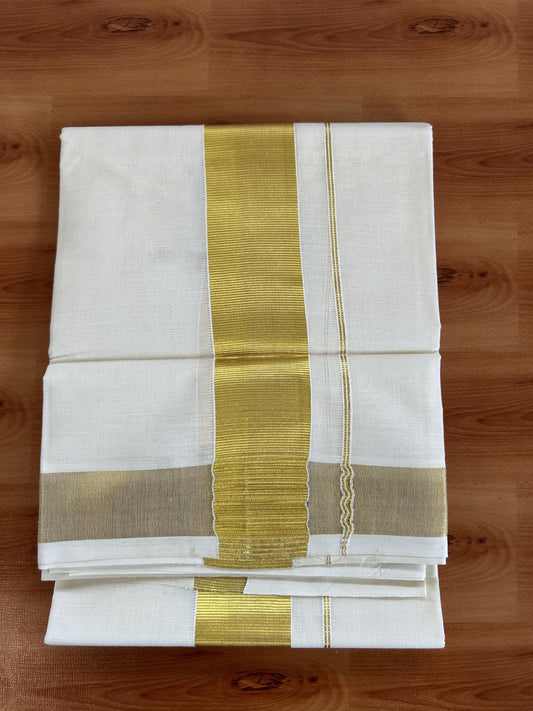 Neriyath Off White  (Unbleached) - 20% Discount!! KaithariKada Balaramapuram - 100% Pure Cotton - 70s - 2 Inch Gold Kasavu Kara - 2 KK5399 VIN