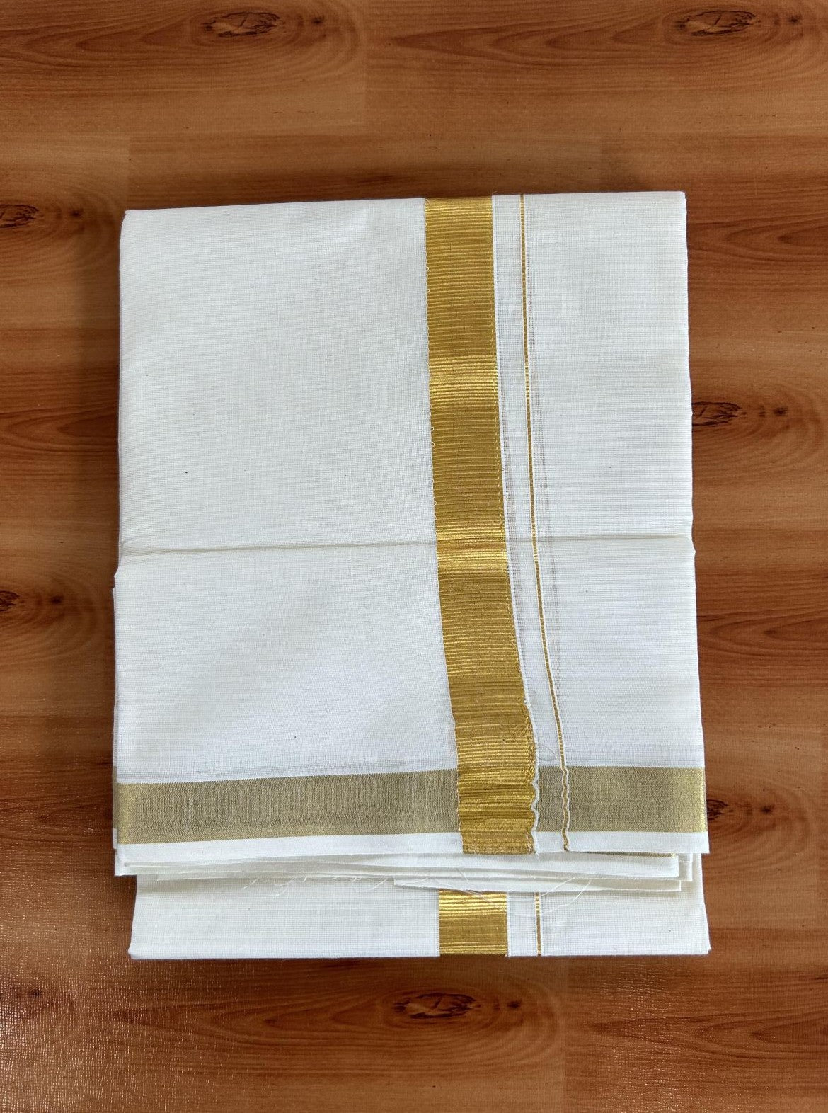 Neriyath Off White  (Unbleached) - 20% Discount!! KaithariKada Balaramapuram - 100% Pure Cotton - 70s - 1 Inch Gold Kasavu Kara - 5 KK5399 VIN