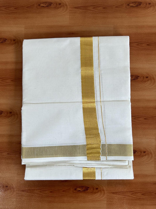 Neriyath Off White  (Unbleached) - 20% Discount!! KaithariKada Balaramapuram - 100% Pure Cotton - 70s - 1 Inch Gold Kasavu Kara - 5 KK5399 VIN