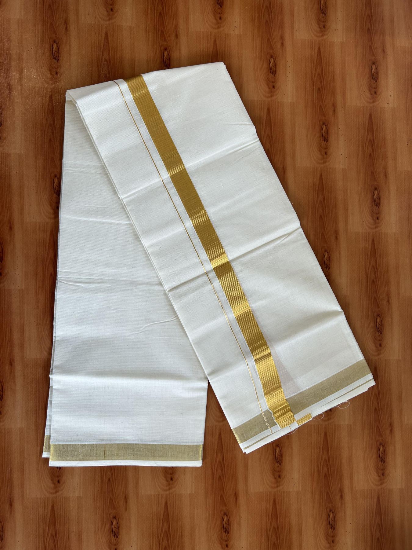 Neriyath Off White  (Unbleached) - 20% Discount!! KaithariKada Balaramapuram - 100% Pure Cotton - 70s - 1 Inch Gold Kasavu Kara - 5 KK5399 VIN