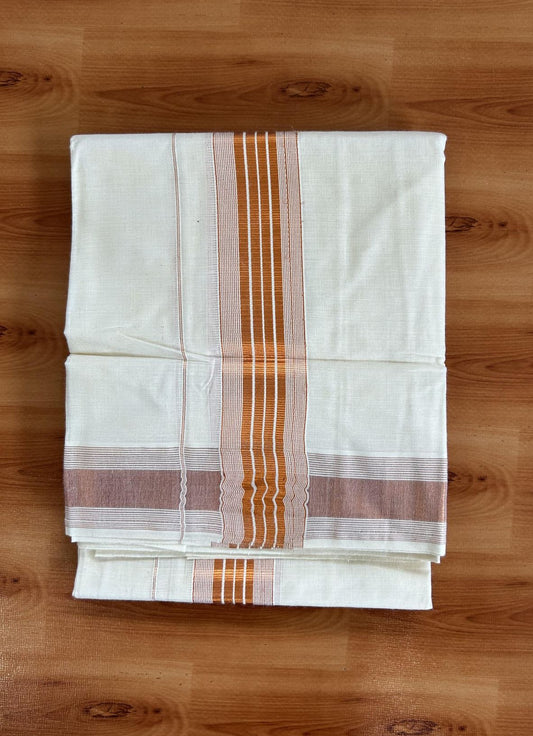 Neriyath Off White  (Unbleached) - 20% Discount!! KaithariKada Balaramapuram - 100% Pure Cotton - 70s - 1.75 Inch Copper Kasav Stripes Kara - 9 KK5399 VIN