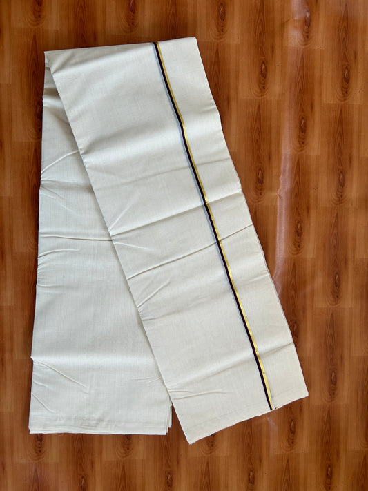 25% Discount ! KaithariKada Handloom Millpaav - Kerala Handloom - 100% Pure Cotton Off White Unbleached) Double Mundu/Dhoti - 100x80 - 1 cm Gold Kasav & Wine Purple Kara 3.80 mtr (8 Muzham) - 20 KK5380 SOM