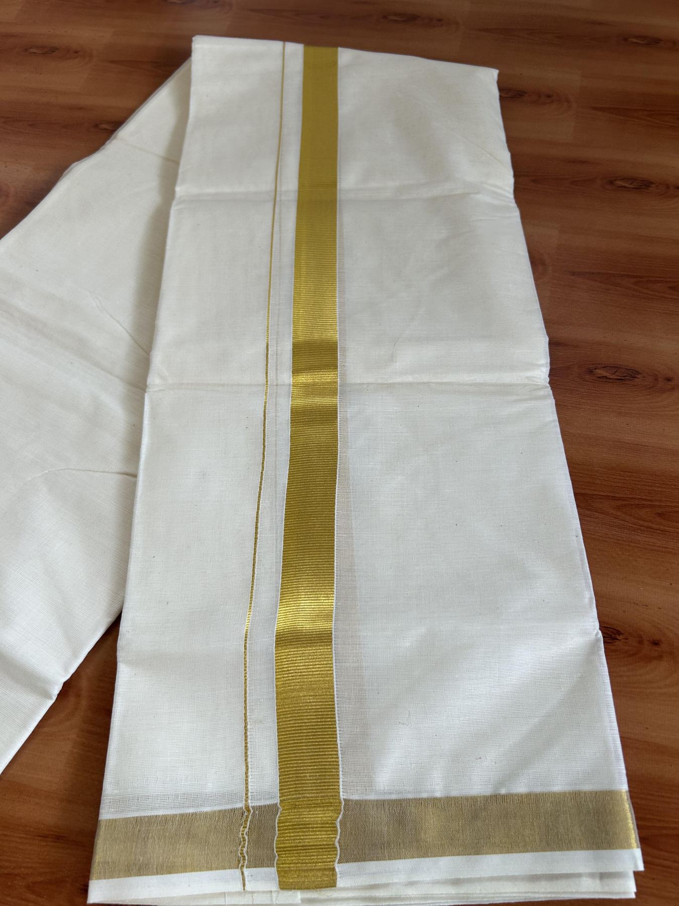 Neriyath Off White  (Unbleached) - 20% Discount!! KaithariKada Balaramapuram - 100% Pure Cotton - 70s - 1 Inch Gold Kasavu Kara - 4 KK5399 VIN