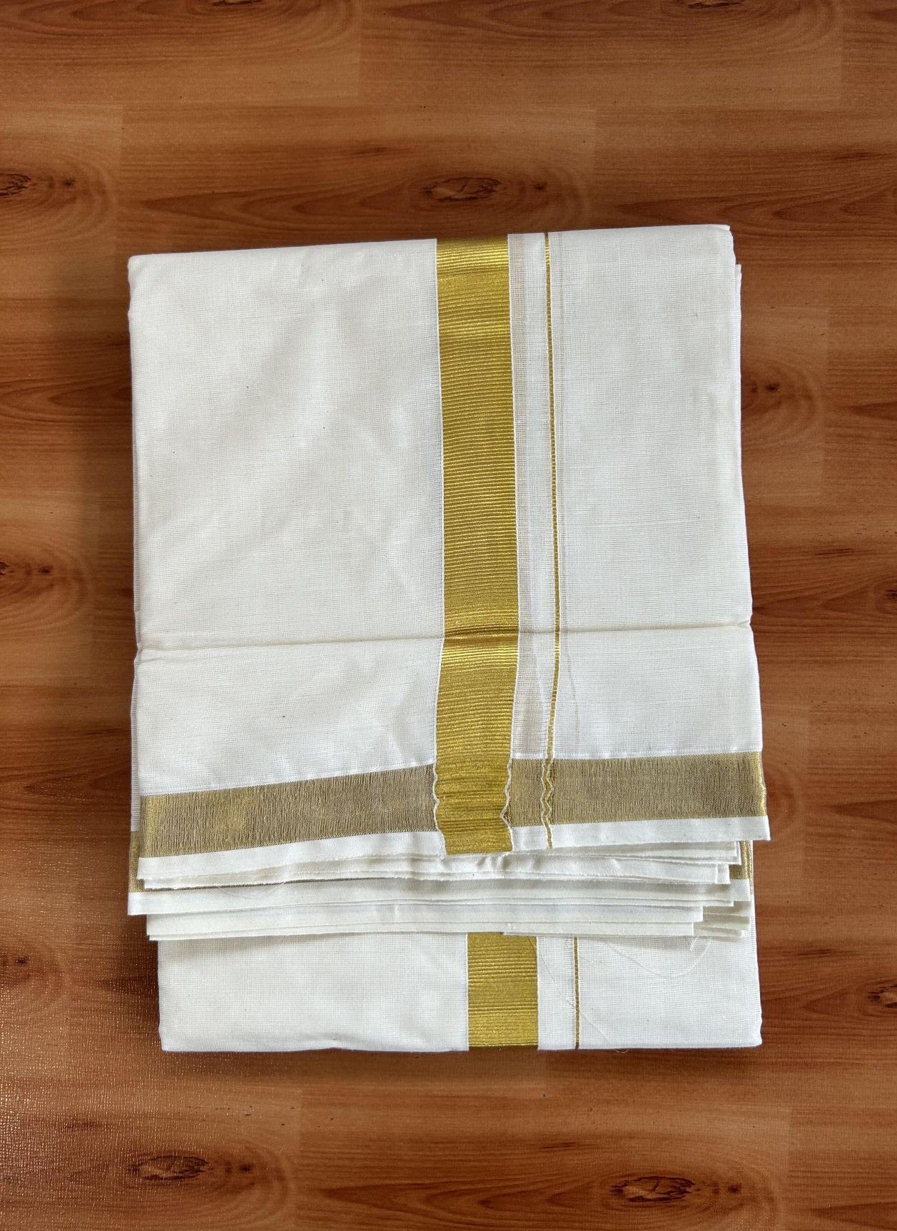 Neriyath Off White  (Unbleached) - 20% Discount!! KaithariKada Balaramapuram - 100% Pure Cotton - 70s - 1 Inch Gold Kasavu Kara - 4 KK5399 VIN