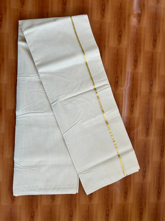 25% Discount! KaithariKada Kerala Handloom Millpaav - 100% Pure Cotton Off White (Unbleached) Double Mundu/Dhoti - 100X80 - 0.5 cm Gold Kasav Kara 3.80 (8Muzham) - 45 KK5380 SOM