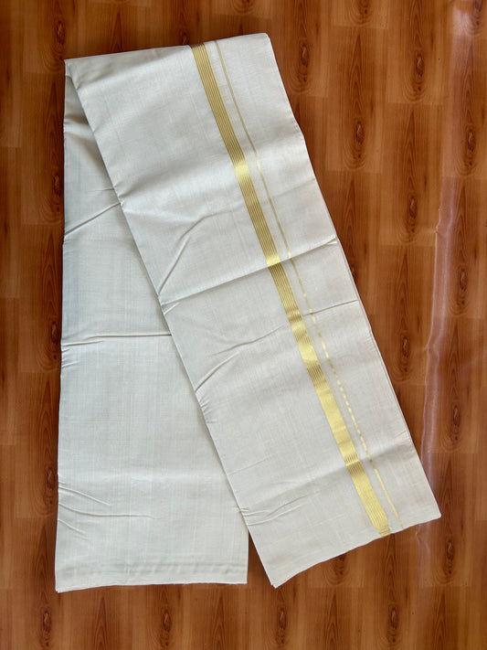 25% Discount! KaithariKada Kerala Handloom Millpaav - 100% Pure Cotton Off White (Unbleached) Double Mundu/Dhoti - 100X80 - 1.5cm Gold Kasav Striped Kara 3.80 (8Muzham) - 47 KK5380 SOM