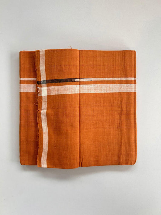 Kerala Handloom Single Kaily/Lungi - KaithariKada 100% Pure Cotton - 40s - 1.5 cm Puliyilakkara White & Black Shaded Chutty  Kara With Kavi Colour Body - (2 meter / 4 muzham) - 34 KK8081 ELA