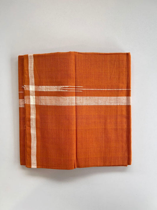 Kerala Handloom Single Kaily/Lungi - KaithariKada 100% Pure Cotton - 40s - 1.5 cm Puliyilakkara White Shaded Chutty Kara With Kavi Colour Body - (2 meter / 4 muzham) - 37 KK8081 ELA