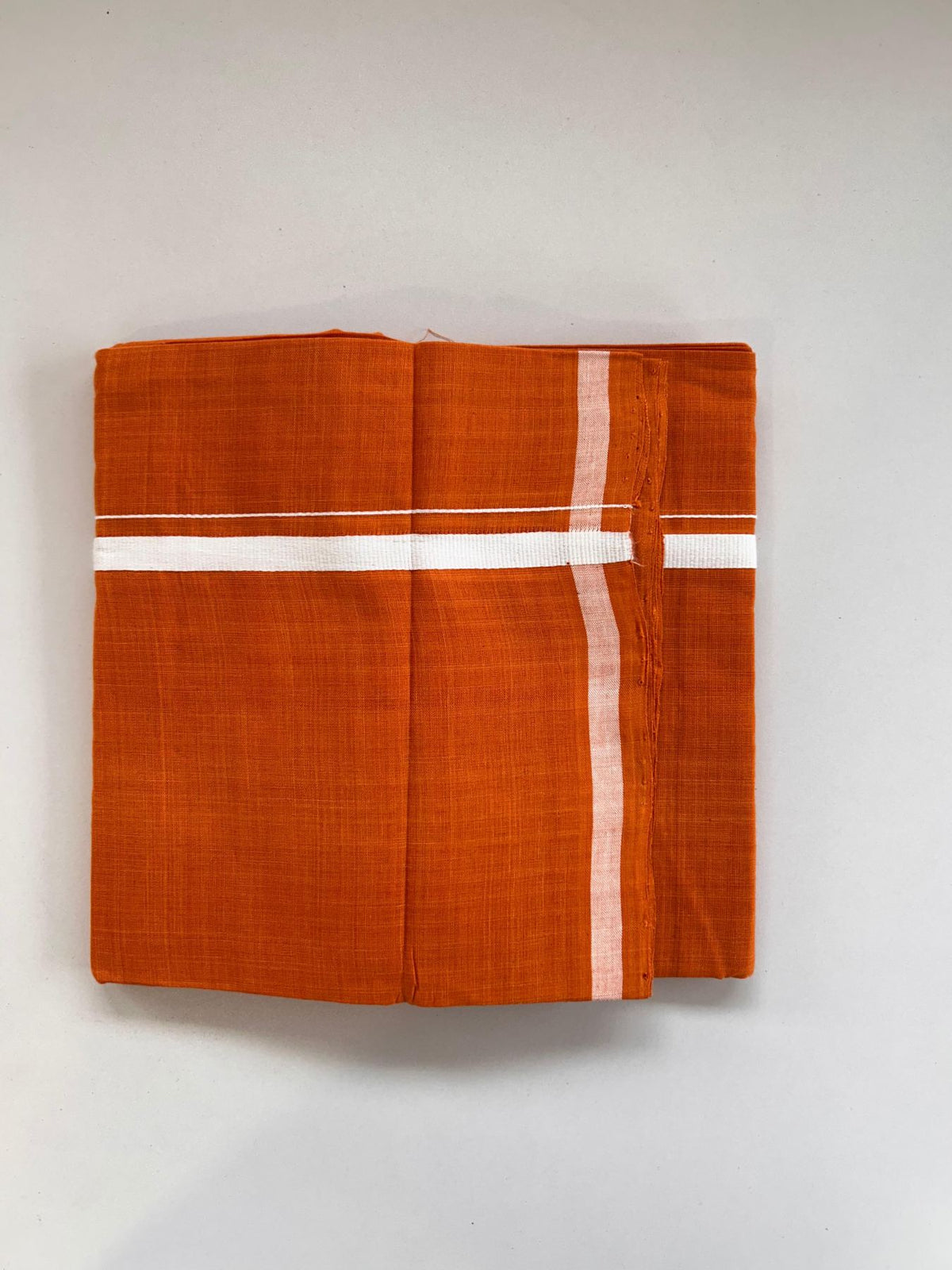Kerala Handloom Single Kaily/Lungi - KaithariKada 100% Pure Cotton - 40s - 1 cm White Kara With Orange Colour Body - (2 meter / 4 muzham) - 24 KK8081 ELA