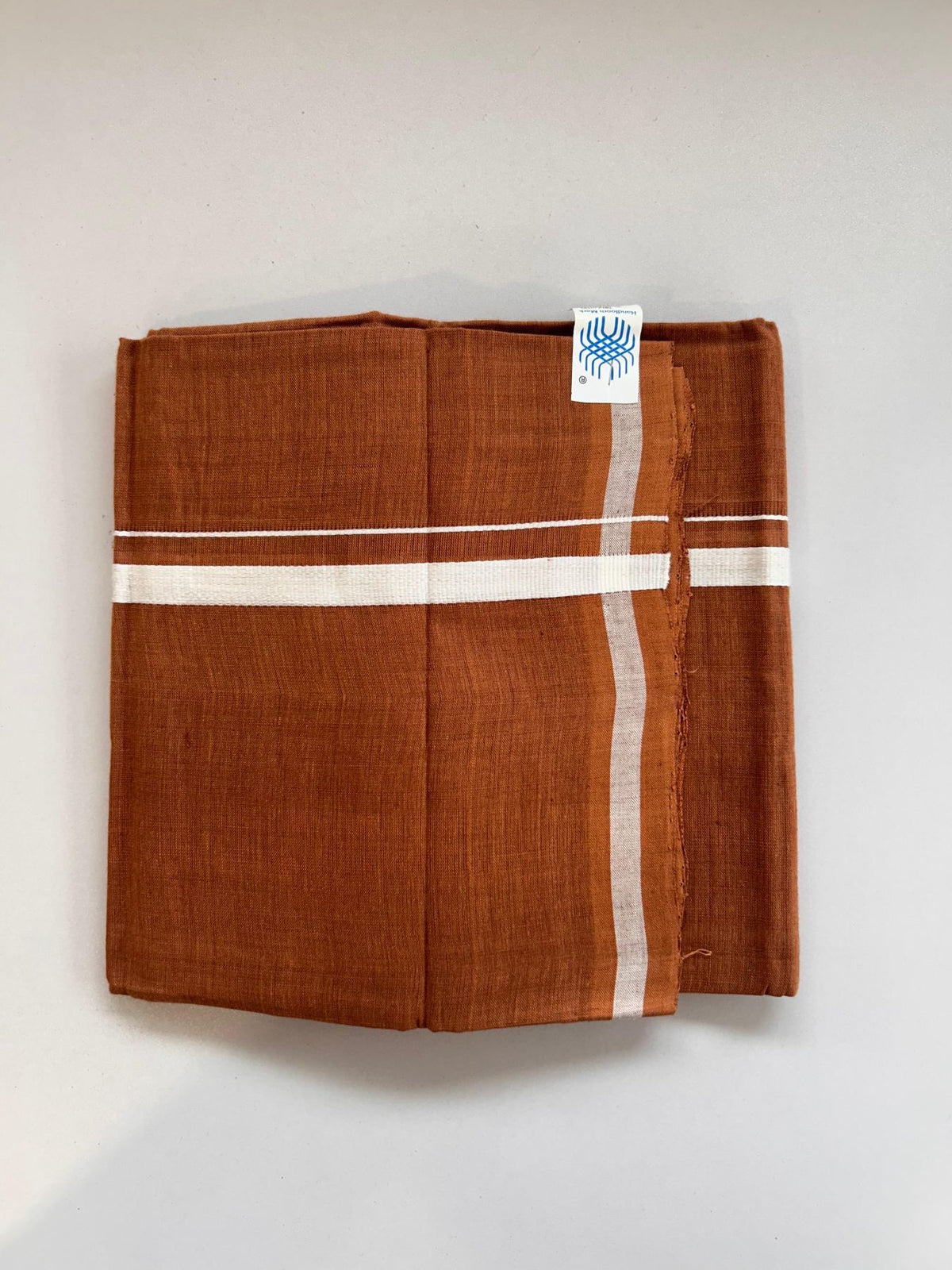 Kerala Handloom Single Kaily/Lungi - KaithariKada 100% Pure Cotton - 40s - 1 cm White Kara With Dark Kavi Colour Body - (2 meter / 4 muzham) - 14 KK8081 ELA