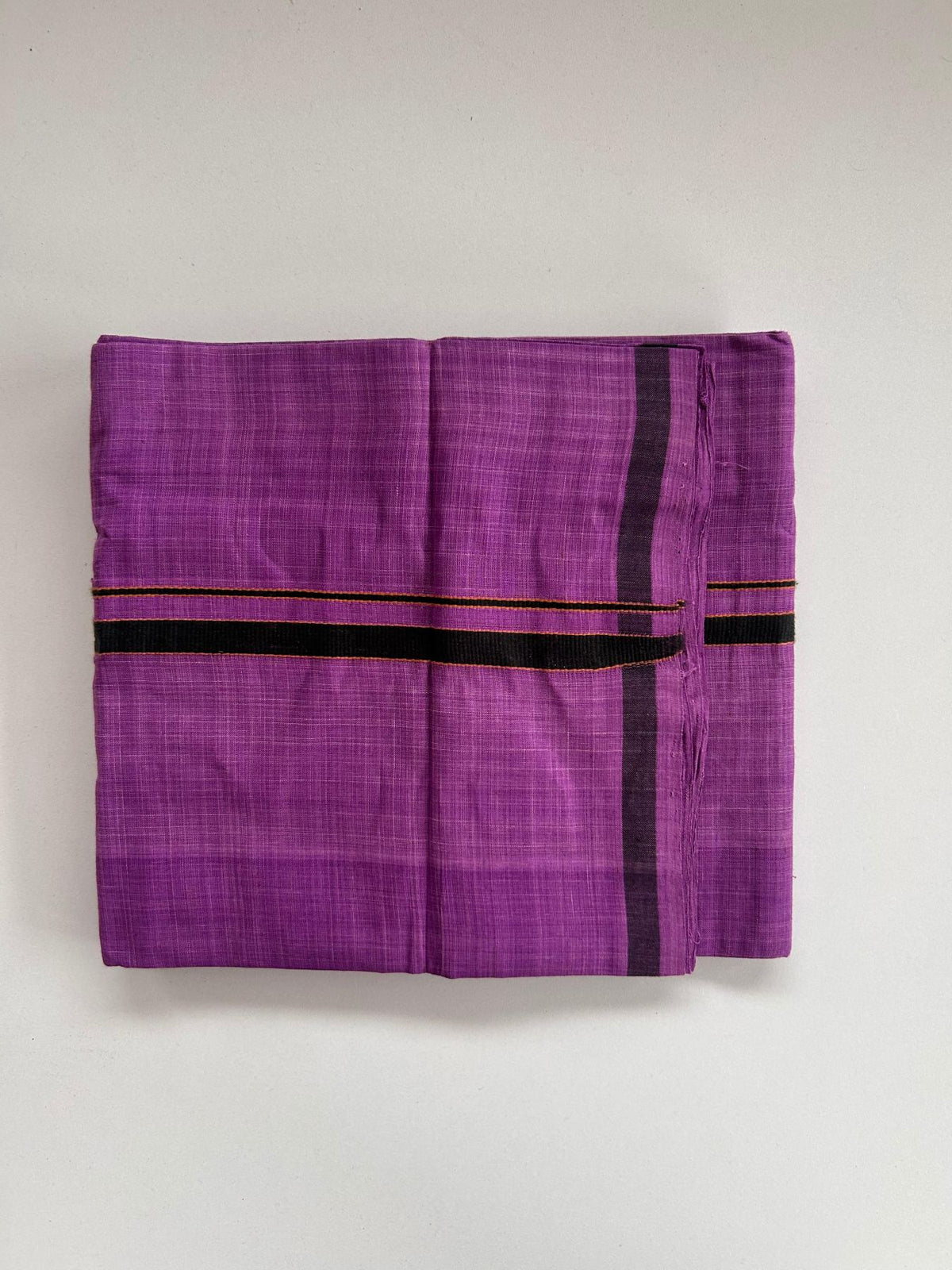 Kerala Handloom Single Kaily/Lungi - KaithariKada 100% Pure Cotton - 40s - 1 cm Black & Orange Stripes Kara With Purple Colour Body - (2 meter / 4 muzham) - 2 KK8081 ELA