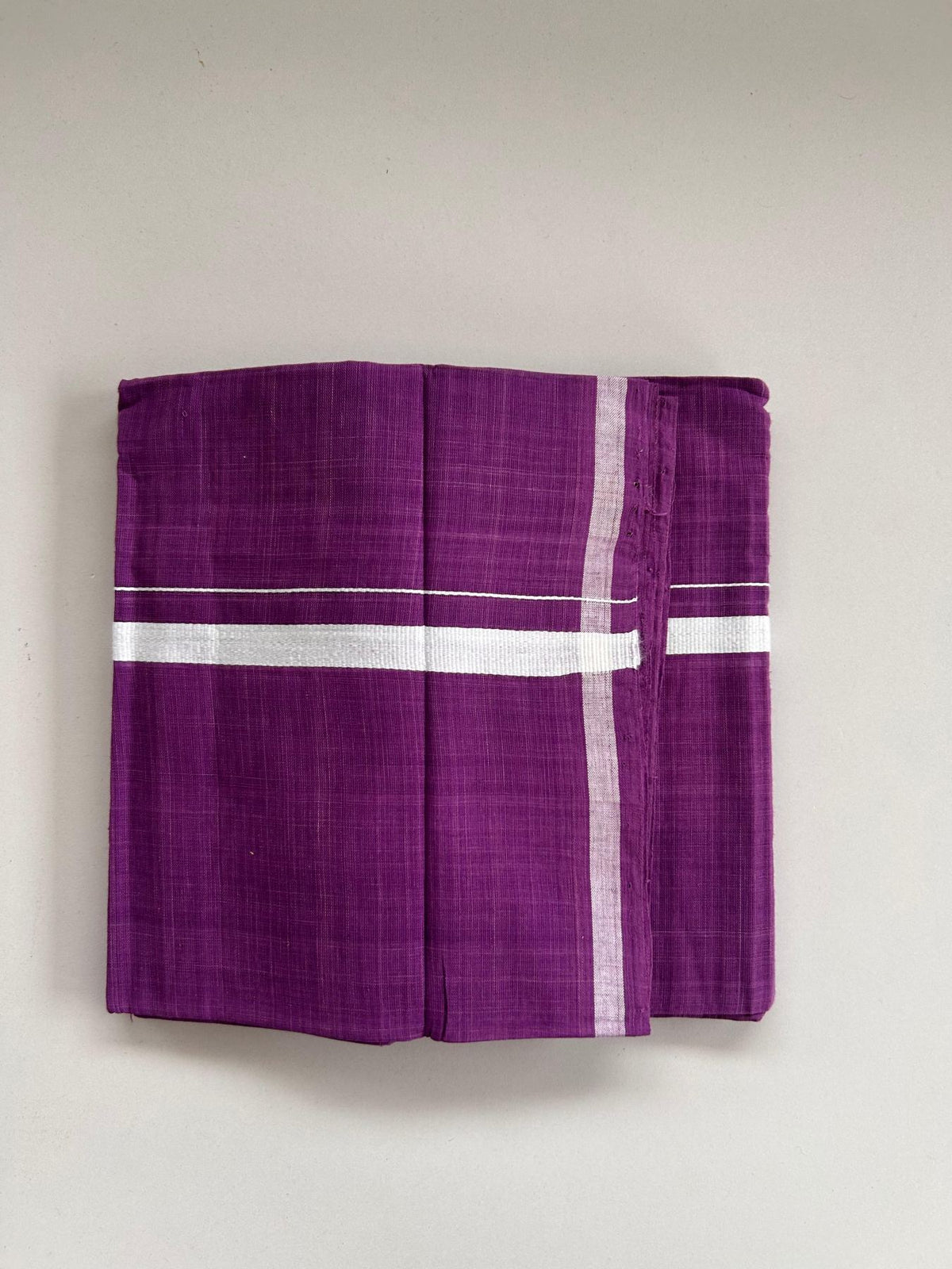 Kerala Handloom Single Kaily/Lungi - KaithariKada 100% Pure Cotton - 40s - 1 cm White Kara With Purple Colour Body - (2 meter / 4 muzham) - 5 KK8081 ELA