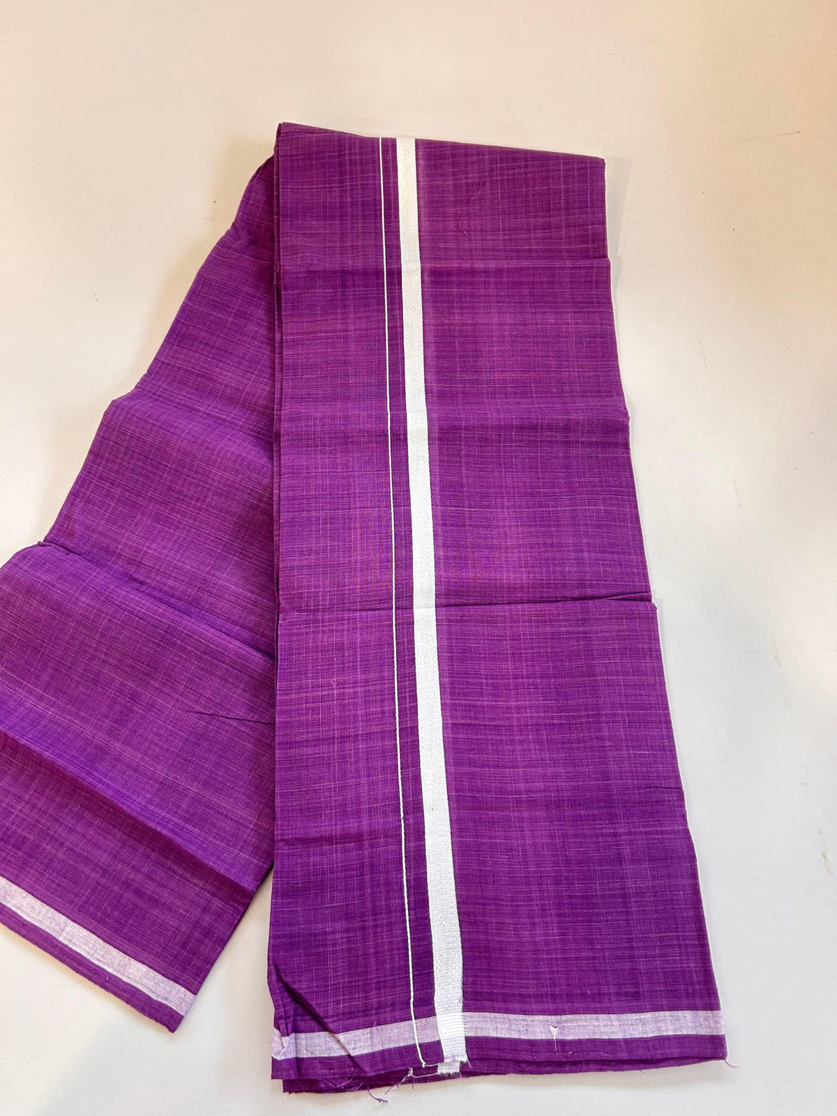Kerala Handloom Single Kaily/Lungi - KaithariKada 100% Pure Cotton - 40s - 1 cm White Kara With Purple Colour Body - (2 meter / 4 muzham) - 5 KK8081 ELA