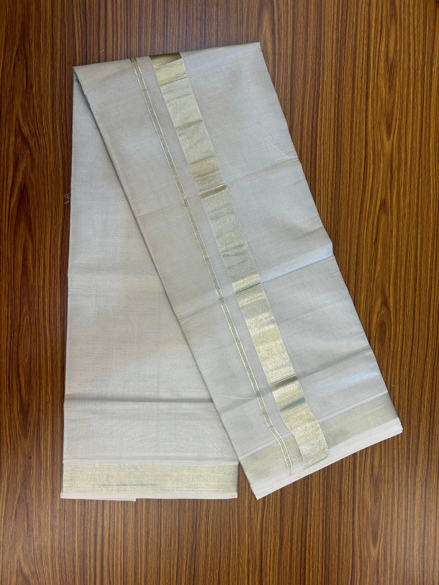 20% Discount! KaithariKada Balaramapuram Cotton Mix - 60s - Double Dhoti/Mund - 1.5 inch Light Gold Kasav Tissue kara 4.00 m (8.5 muzham)- 21 KK5362 GAN