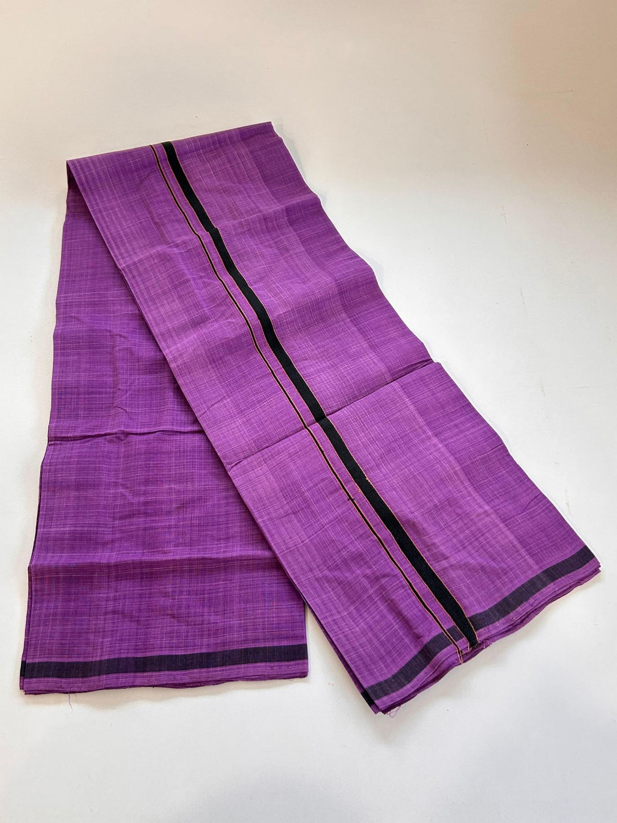 Kerala Handloom Single Kaily/Lungi - KaithariKada 100% Pure Cotton - 40s - 1 cm Black & Orange Stripes Kara With Purple Colour Body - (2 meter / 4 muzham) - 2 KK8081 ELA