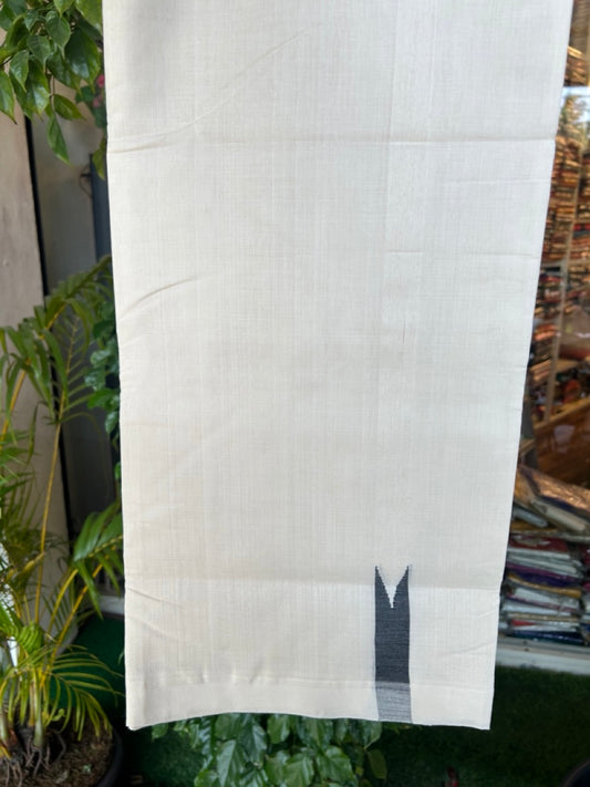 25% DISCOUNT!! KaithariKada HANDLOOM UNAKKUPAAV Balaramapuram - 100% PURE Cotton OFF White Double - (Unbleached) Mundu/Dothi - 100x100 - 0.75 inch Black chutty - 4KK5175RAM