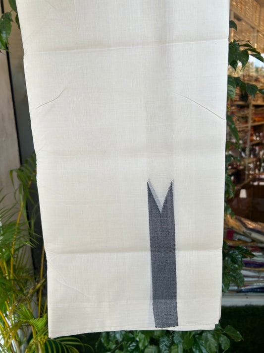 25% DISCOUNT ! KaithariKada HANDLOOM Unakkupaav Balaramapuram - 100% PURE Cotton Off White - (Unbleached) Double Mundu/Dhoti - 100x100 - 1.25 Inch Black Chutty - 14KK5176ABH