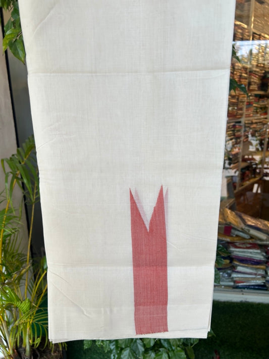 25% DISCOUNT ! KaithariKada HANDLOOM Unakkupaav Balaramapuram - 100% PURE Cotton Off White - (Unbleached) Double Mundu/Dhoti - 100x100 - 1.75 Inch Brick Red Chutty - 15KK5176ABH