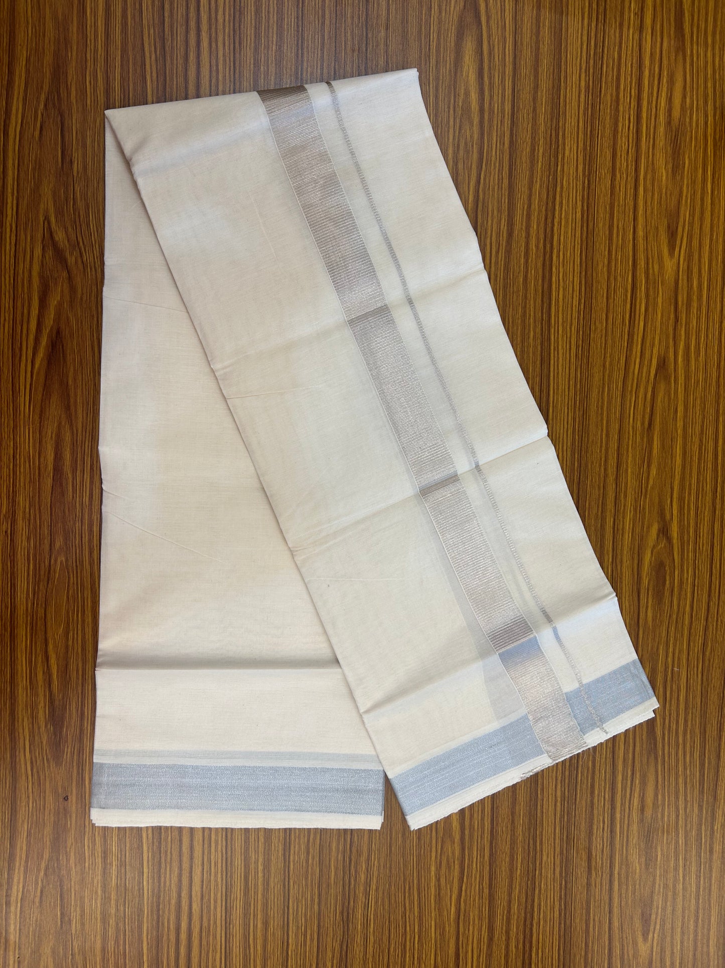 20% Discount ! Kaitharikada Balaramapuram 100% Cotton Off White Double Mundu/Dothi  - 80s - 1.5 Inch Silver Kasav Kara 4 mtr ( 8.5 muzham ) - 63 KK5362 GAN