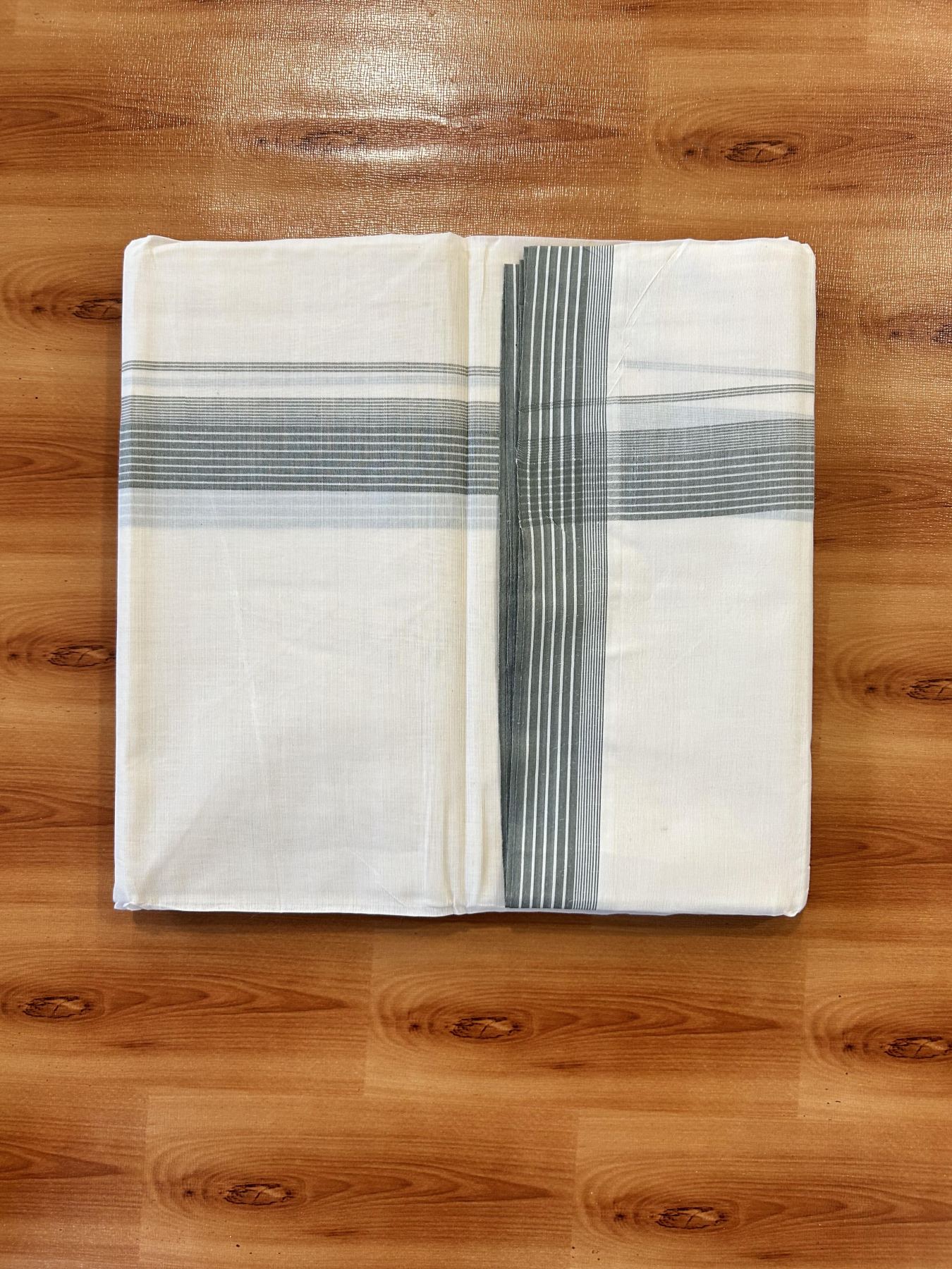 Double Off White (Unbleached) Mundu/Dhoti - 20% Discount! KaithariKada 100% Cotton - 100X80 - 1.5 inch Sage Green Stripes Kara 4 mtr (8.5 Muzham) - 31 KK5451 THI