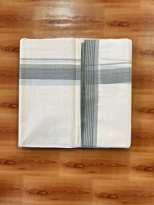 Double Off White (Unbleached) Mundu/Dhoti - 20% Discount! KaithariKada 100% Cotton - 100X80 - 1.5 inch Sage Green Stripes Kara 4 mtr (8.5 Muzham) - 31 KK5451 THI