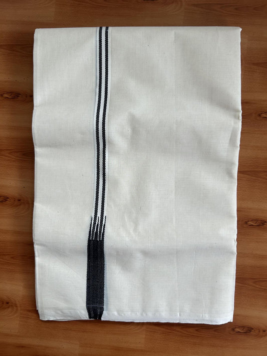 Double Off white Mundu/Dhoti - 20% Discount! KaithariKada Balaramapuram - 100% Cotton 100x100 - 0.75 inch Black Double Chutty Kara 4 mtr (8.5 muzham) - 16 KK5407 ASH