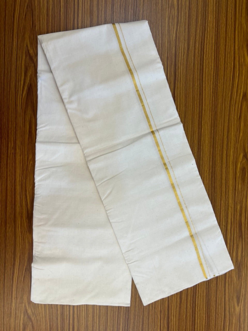 25% Discount!! Signature Kaitharikada Exclusive Single Dhoti - 100% Cotton Balaramapuram Handloom Single Mundu/Dhoti - Off White (Unbleached)- 0.75 cm Kasav Kara (2 meter / 4 muzham) - 2 KK5304KAI