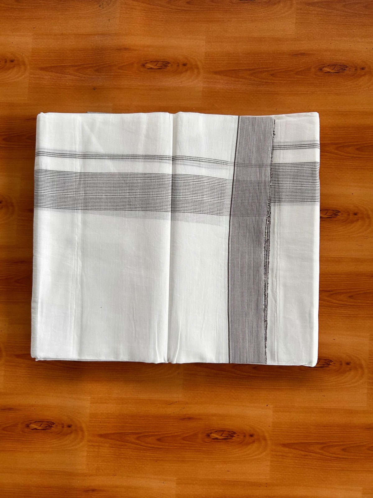 Double Pure White Mundu/Dhoti -20% Discount! KaithariKada 100% Cotton - 100x80 - 1.25 Inch Dark Brown Striped Kara - 3.80 mtr (8 muzham) - 4 KK5519 PMC