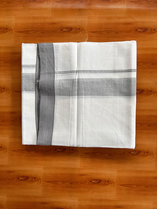 Double Pure White Mundu/Dhoti -20% Discount! KaithariKada 100% Cotton - 100x80 - 1.5 Inch Black Striped Kara - 3.80 mtr (8 muzham) - 6 KK5519 PMC
