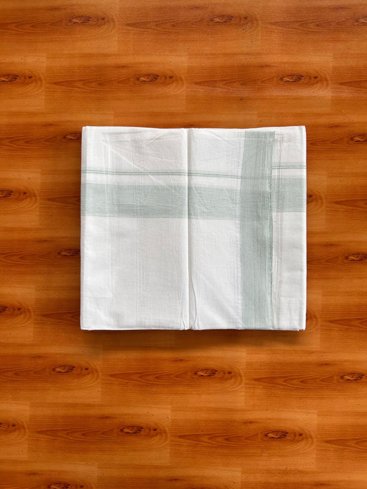 Double Pure White Mundu/Dhoti -20% Discount! KaithariKada 100% Cotton - 100x80 - 1.5 Inch Mint Green Striped Kara - 3.80 mtr (8 muzham) - 7 KK5519 PMC