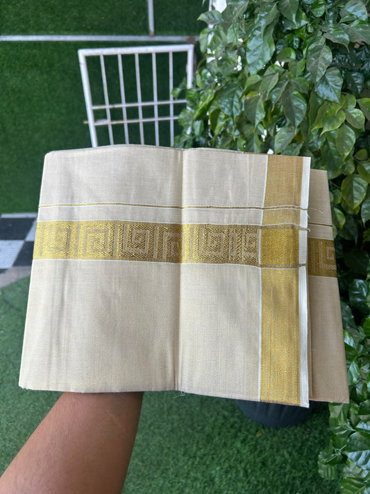20% Discount! Kaitharikada Balaramapuram Mixed Cotton - Gold Kasav Tissue Material Double Dhoti/Mund - (60s) - 1.75 inch Gold Kasav Design kara 4 mtr (8.5 muzham) - 34 KK5362 GAN
