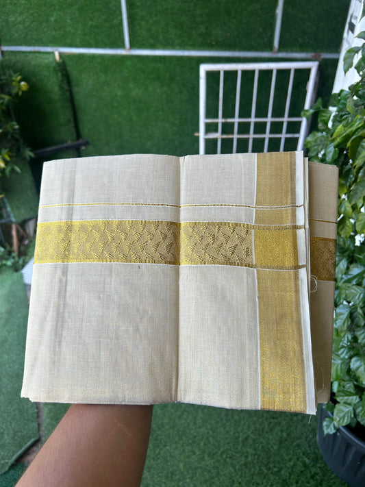 20% Discount! Kaitharikada Balaramapuram Mixed Cotton - Gold Kasav Tissue Material Double Dhoti/Mund - (60s) - 1.75 inch Gold Kasav Design kara 4 mtr (8.5 muzham) - 24 KK5362 GAN